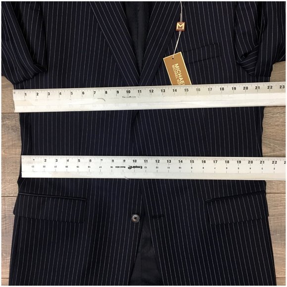 New Michael Kors Mens Suit 2 Piece Set Size 44L‎ Jacket Blazer Pants Wool Blue - Picture 11 of 16